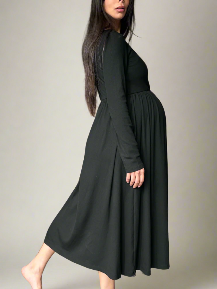 Soft Rib Maternity & Nursing Dress L