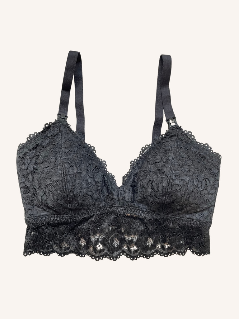 Rose Lace Organic Cotton Nursing Bralette - Black – MORROW+MINT